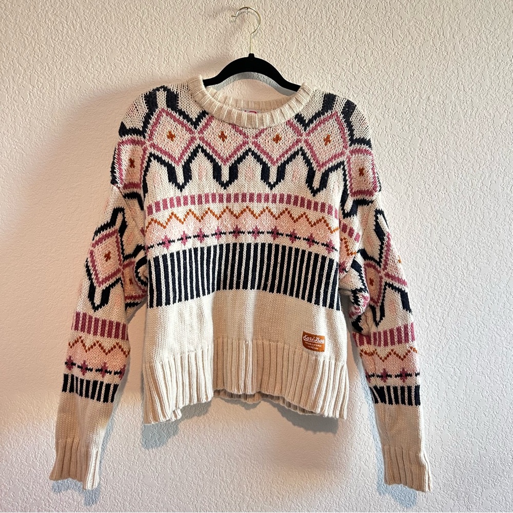 Kari Traa Sweater Medium Molster Knit Pullover Wool Blend Cream Navy Norweigan